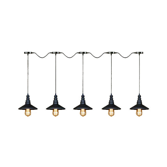 Vintage Industrial Black Iron Saucer Pendant Ceiling Light With 3/5 Bulbs And Wire Connection