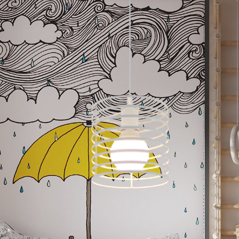 Retro Style Black/White Cylinder Cage Pendant Ceiling Lamp - Adjustable Height Indoor Metal Hanging