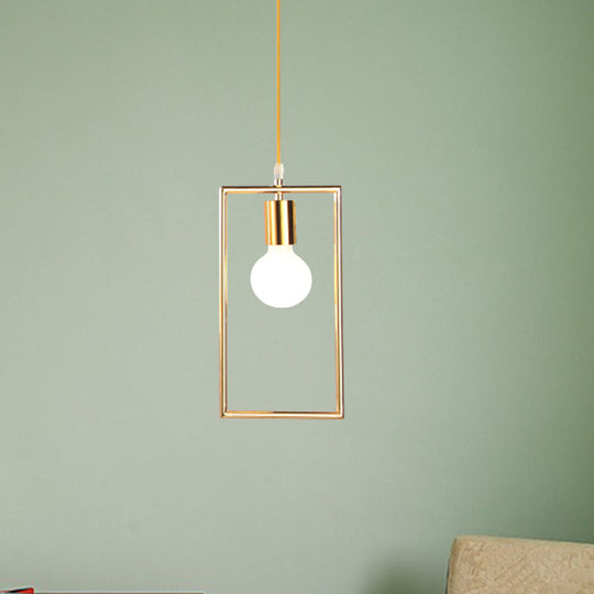 Golden Rectangle Hanging Ceiling Light - Loft Style Pendant Lamp 1 For Bedroom