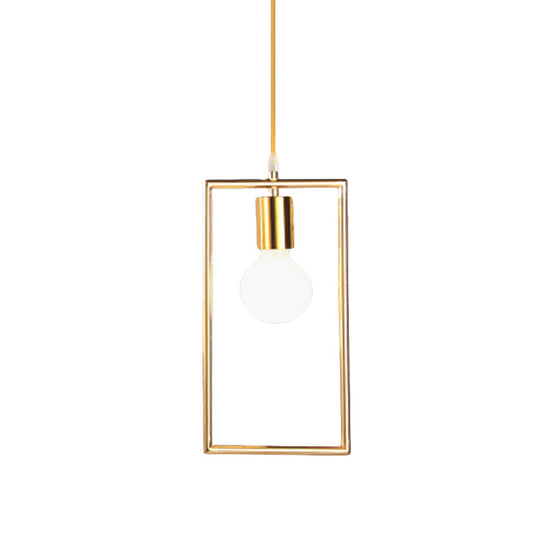 Golden Rectangle Hanging Ceiling Light - Loft Style Pendant Lamp 1 For Bedroom