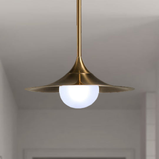 Mid Century Brass Finish Flared Ceiling Light - Frosted Glass Shade 1 Hallway Pendant