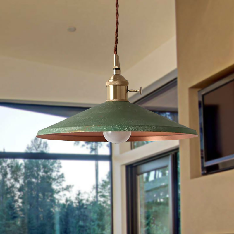 Rustic Saucer Shade Pendant Light With Adjustable Cord In Silver/Red/Blue