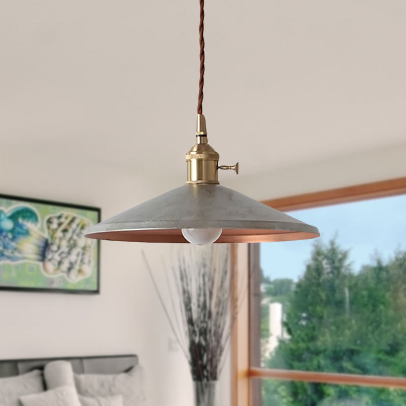 Rustic Saucer Shade Pendant Light With Adjustable Cord In Silver/Red/Blue