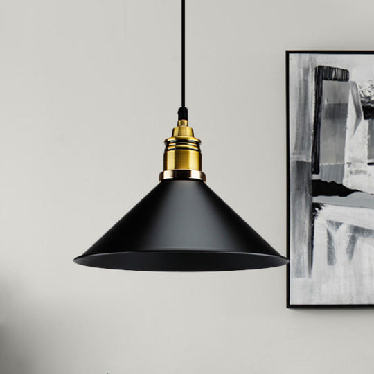 Black Metallic Cone Shade Ceiling Light - Loft Style 1 Head Kitchen Pendant Lamp (10’/14’ Wide)