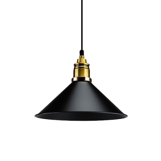 Black Metallic Cone Shade Ceiling Light - Loft Style 1 Head Kitchen Pendant Lamp (10’/14’ Wide)
