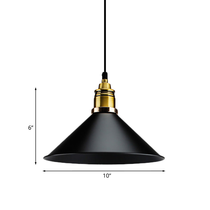 Black Metallic Cone Shade Ceiling Light - Loft Style 1 Head Kitchen Pendant Lamp (10’/14’ Wide)