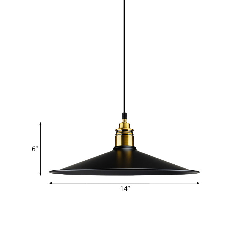 Black Metallic Cone Shade Ceiling Light - Loft Style 1 Head Kitchen Pendant Lamp (10’/14’ Wide)