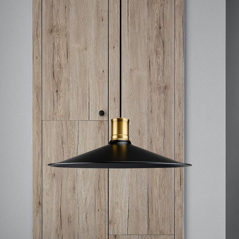 Industrial Vintage Pendant Lighting - Metallic Black Finish Conic 1-Light Suspension For Bedroom