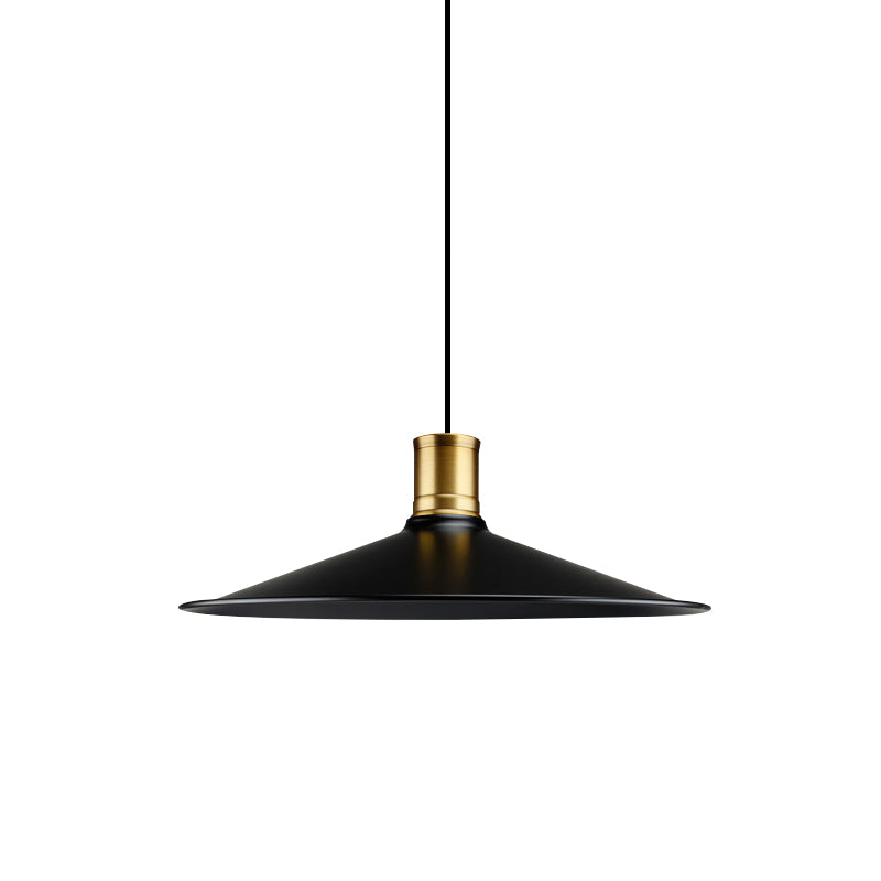 Industrial Vintage Pendant Lighting - Metallic Black Finish Conic 1-Light Suspension For Bedroom