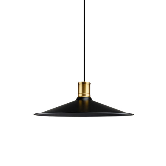 Industrial Vintage Pendant Lighting - Metallic Black Finish Conic 1-Light Suspension For Bedroom