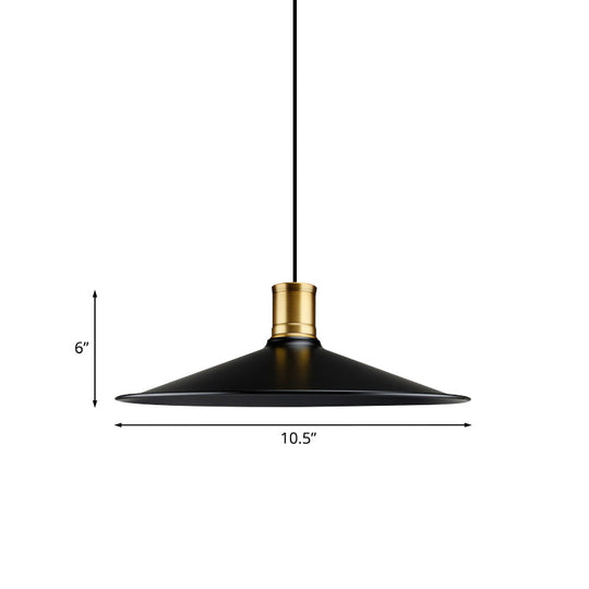 Industrial Vintage Pendant Lighting - Metallic Black Finish Conic 1-Light Suspension For Bedroom