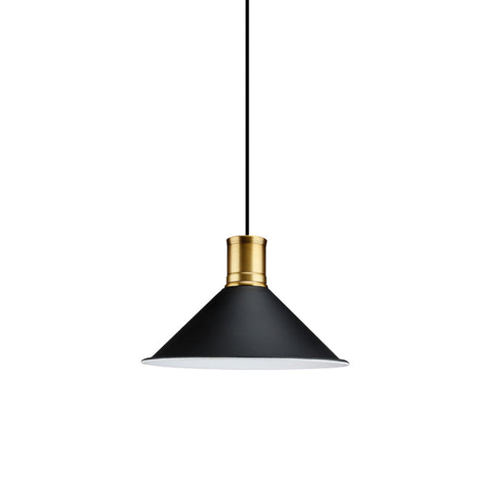 Industrial Vintage Pendant Lighting - Metallic Black Finish Conic 1-Light Suspension For Bedroom