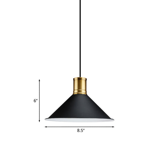 Vintage Industrial 1-Light Pendant With Metallic Black Finish For Bedroom - 8.5/10.5 Width