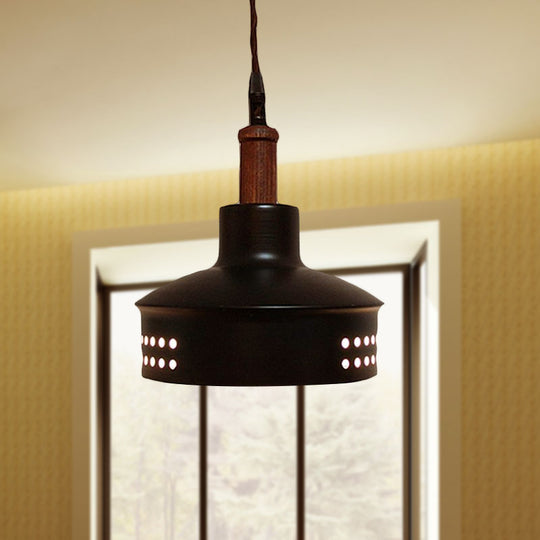 Modern Black Barn Shade Pendant Ceiling Light With Metallic Finish