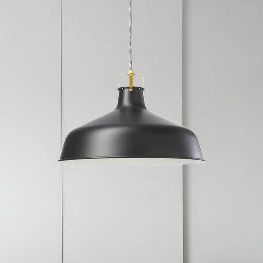Modern 1-Light Metallic Pendant Lamp With Black/White Barn Shade For Dining Room Ceiling