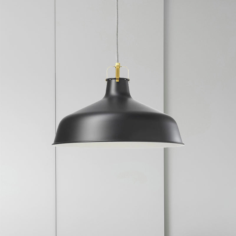 Modern 1-Light Metallic Pendant Lamp With Black/White Barn Shade - Stylish Dining Room Hanging