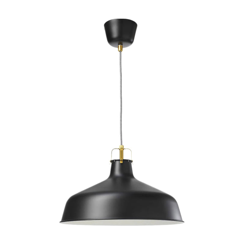 Modern 1-Light Metallic Pendant Lamp With Black/White Barn Shade For Dining Room Ceiling