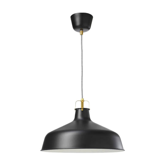 Modern 1-Light Metallic Pendant Lamp With Black/White Barn Shade For Dining Room Ceiling