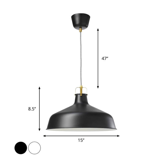 Modern 1-Light Metallic Pendant Lamp With Black/White Barn Shade For Dining Room Ceiling