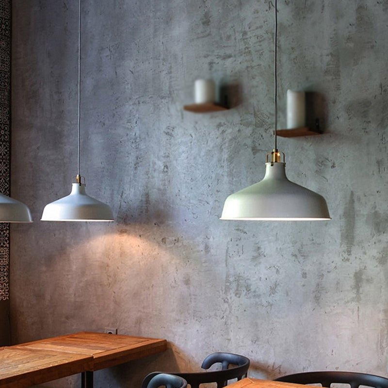 Modern 1-Light Metallic Pendant Lamp With Black/White Barn Shade - Stylish Dining Room Hanging