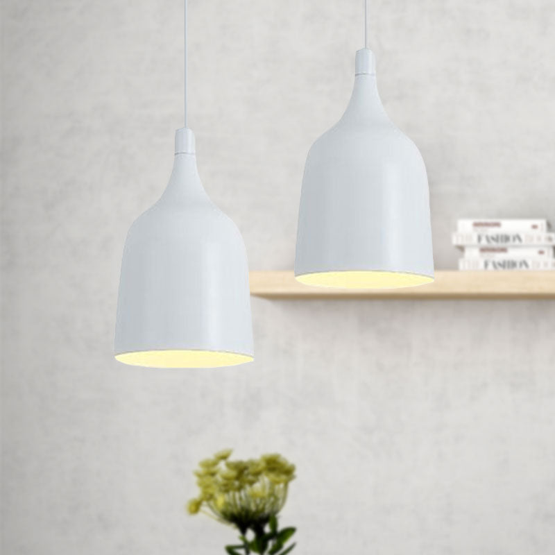 Contemporary Metal Bell Ceiling Hanging Light - Adjustable Cord White/Black 6/8/10.5 Dia 1