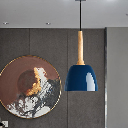 Modernist Metal Pendant Ceiling Light - Yellow/Blue/Green Domed Design Perfect For Dining Room Blue