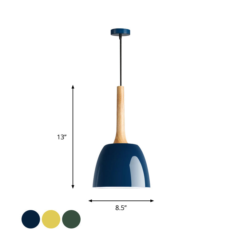 Modernist Metal Pendant Lighting: Yellow/Blue/Green Domed Hanging Ceiling Light For Dining Room