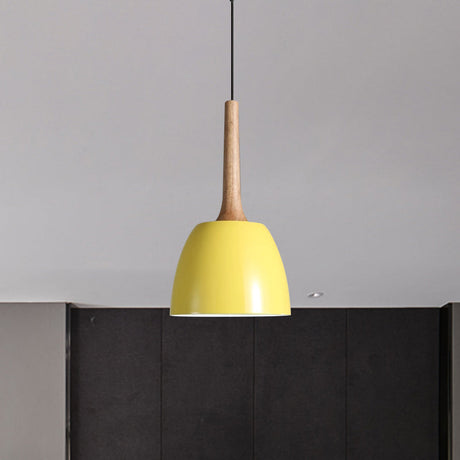 Modernist Metal Pendant Lighting: Yellow/Blue/Green Domed Hanging Ceiling Light For Dining Room