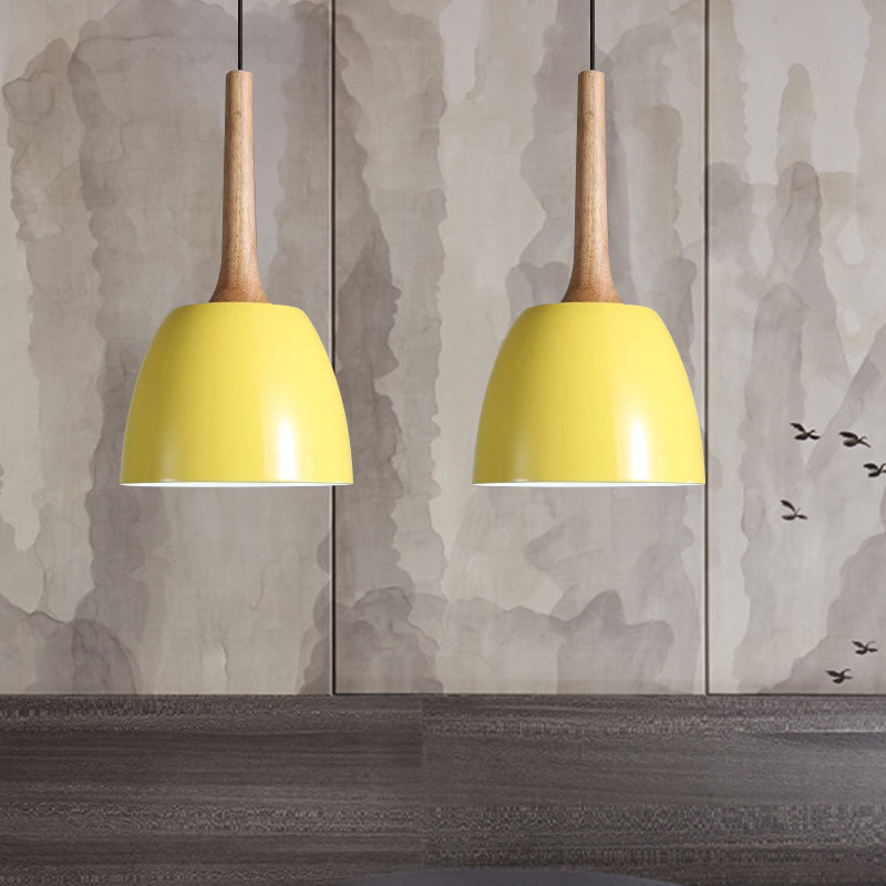 Modernist Metal Pendant Ceiling Light - Yellow/Blue/Green Domed Design Perfect For Dining Room