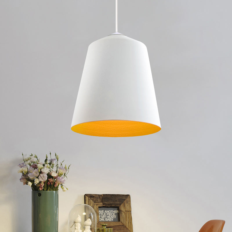 Retro Tapered Shade Pendant Lighting - 6/10.5/12.5 Width Metallic Hanging Ceiling Light: Black/White