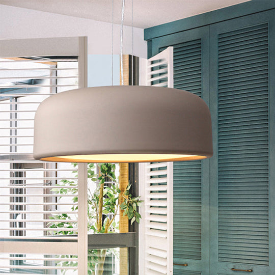 Metallic Macaron Style Pendant Light Fixture | Khaki/Black Drum Shade 1 Bulb Restaurant Ceiling