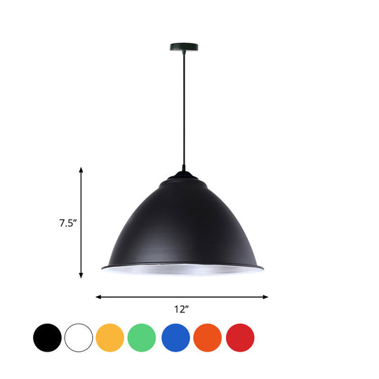 Metallic Industrial Hanging Ceiling Light With Adjustable Cord - 1 Head Pendant Lamp