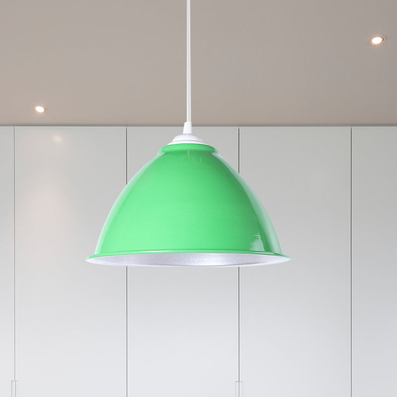 Metallic Domed Hanging Ceiling Light - Industrial Pendant Lamp With Adjustable Cord In