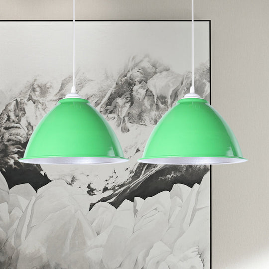 Metallic Domed Hanging Ceiling Light - Industrial Pendant Lamp With Adjustable Cord In