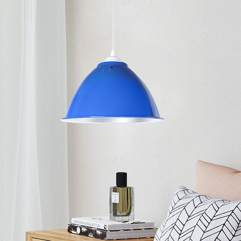 Metallic Domed Hanging Ceiling Light - Industrial Pendant Lamp With Adjustable Cord In