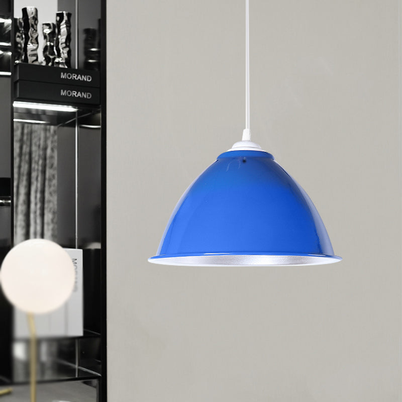 Metallic Industrial Hanging Ceiling Light With Adjustable Cord - 1 Head Pendant Lamp