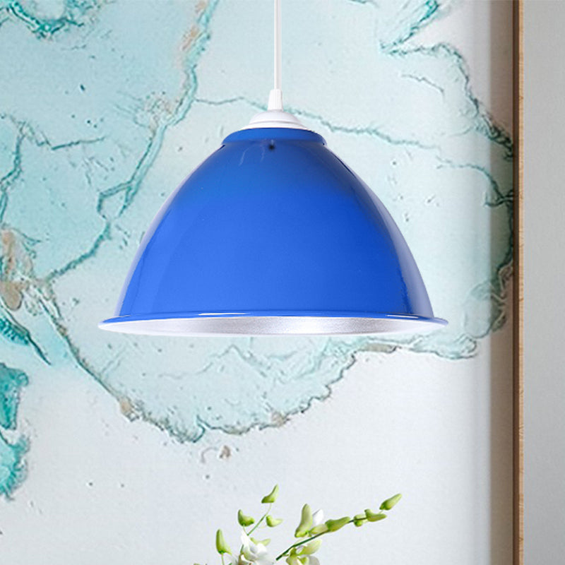 Metallic Industrial Hanging Ceiling Light With Adjustable Cord - 1 Head Pendant Lamp