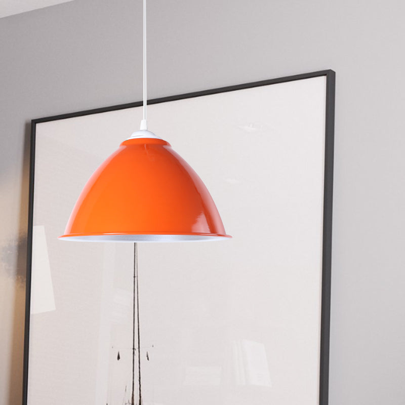 Metallic Domed Hanging Ceiling Light - Industrial Pendant Lamp With Adjustable Cord In