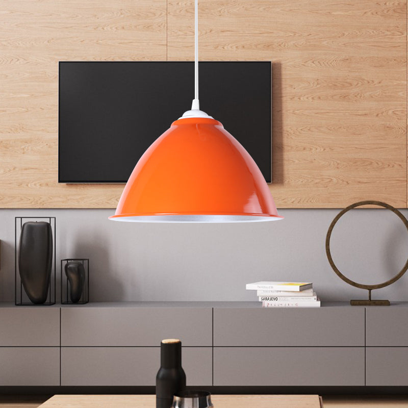 Metallic Domed Hanging Ceiling Light - Industrial Pendant Lamp With Adjustable Cord In