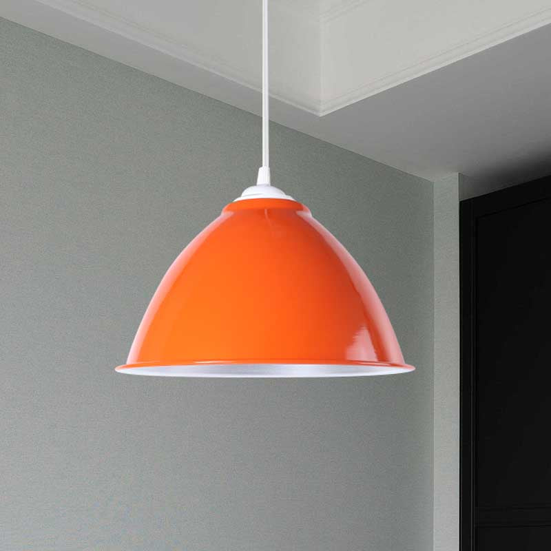 Metallic Domed Hanging Ceiling Light - Industrial Pendant Lamp With Adjustable Cord In
