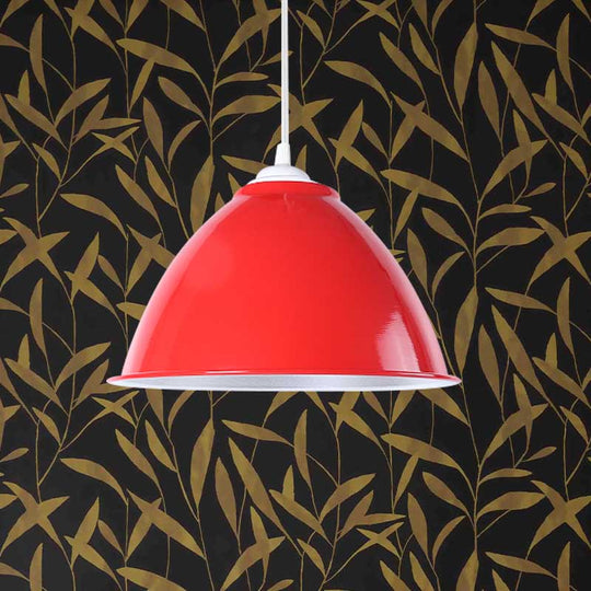 Metallic Domed Hanging Ceiling Light - Industrial Pendant Lamp With Adjustable Cord In