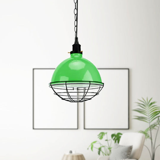 Retro Industrial Metal Pendant Light - Bowl Shade 1 Bulb Black/White/Red Indoor Ceiling With Wire