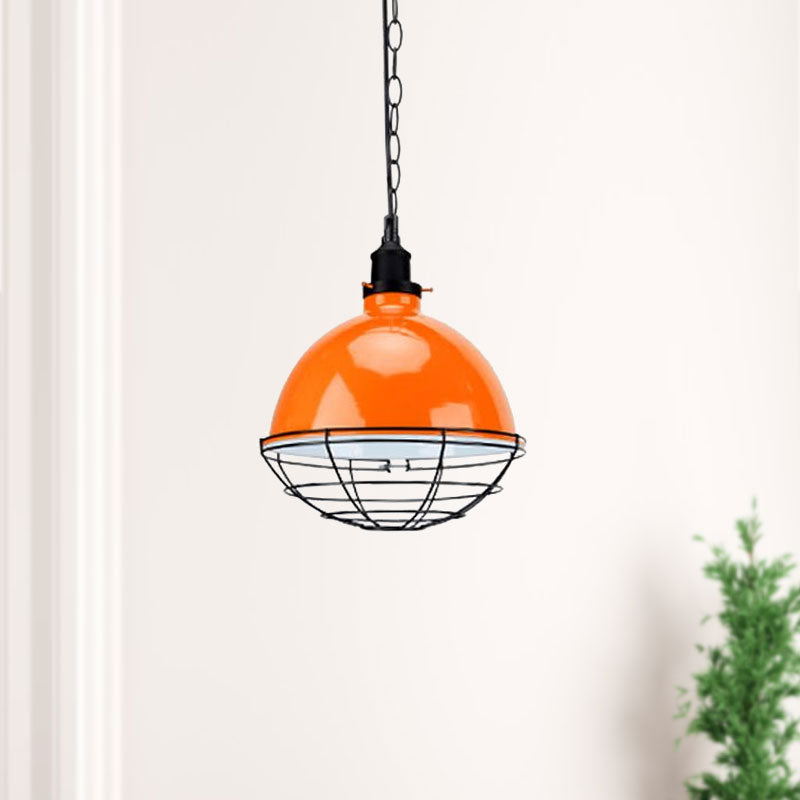 Retro Industrial Metal Pendant Light - Bowl Shade 1 Bulb Black/White/Red Indoor Ceiling With Wire