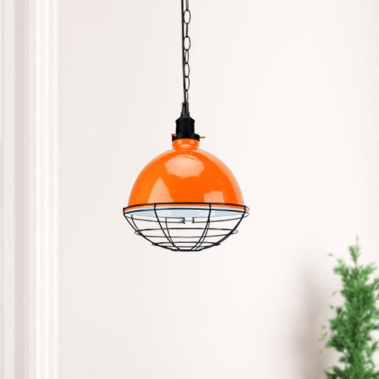 Retro Industrial Metal Pendant Light - Bowl Shade 1 Bulb Black/White/Red Indoor Ceiling With Wire