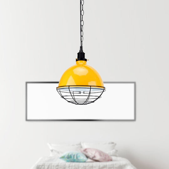 Retro Industrial Metal Pendant Light - Bowl Shade 1 Bulb Black/White/Red Indoor Ceiling With Wire