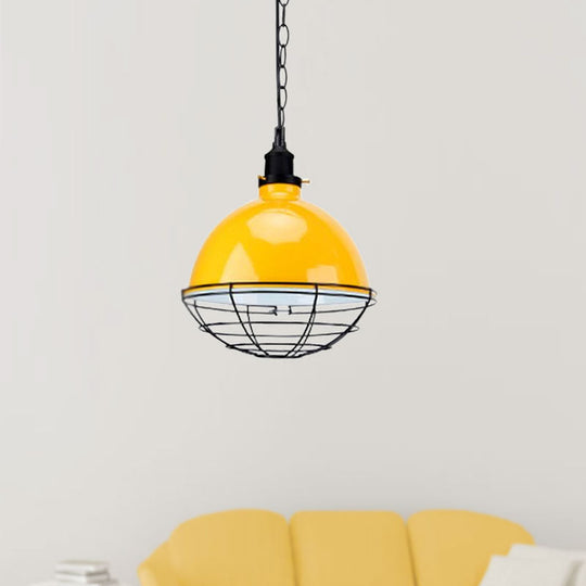 Retro Industrial Metal Pendant Light - Bowl Shade 1 Bulb Black/White/Red Indoor Ceiling With Wire