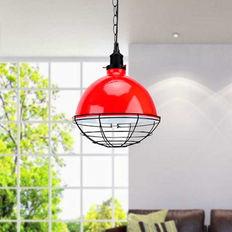 Retro Industrial Metal Pendant Light - Bowl Shade 1 Bulb Black/White/Red Indoor Ceiling With Wire