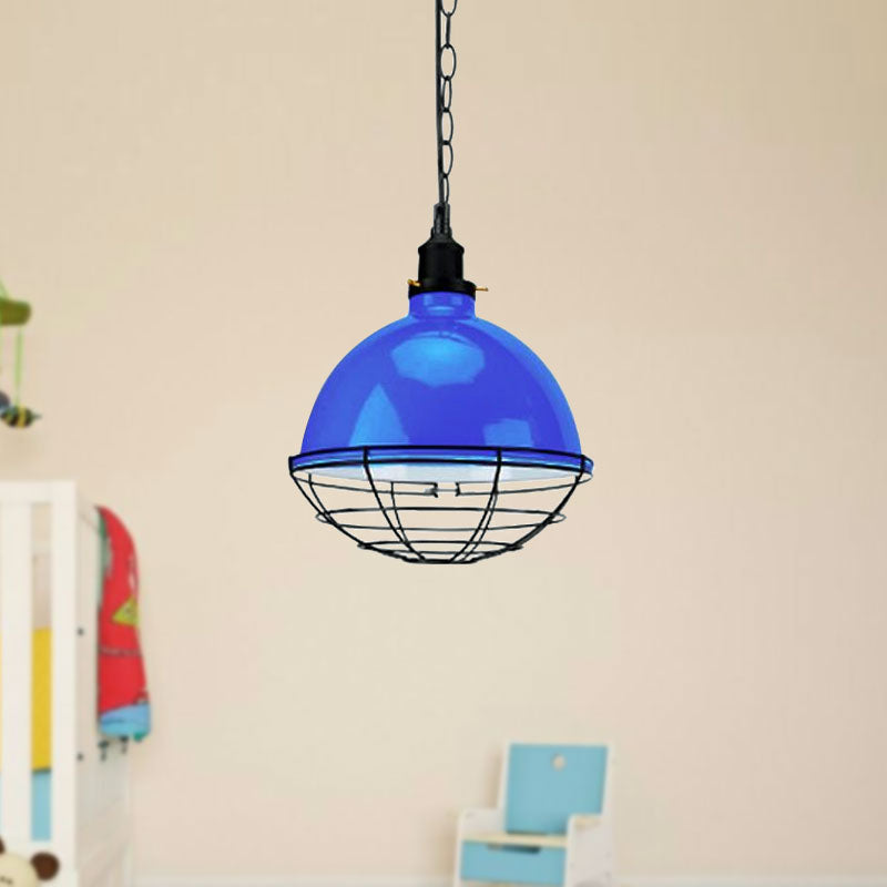 Retro Industrial Metal Pendant Light - Bowl Shade 1 Bulb Black/White/Red Indoor Ceiling With Wire