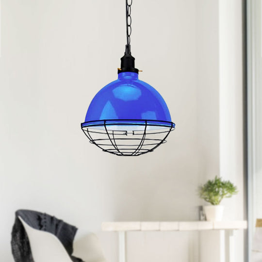 Retro Industrial Metal Pendant Light - Bowl Shade 1 Bulb Black/White/Red Indoor Ceiling With Wire