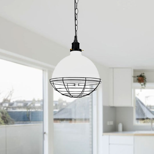 Retro Industrial Metal Pendant Light - Bowl Shade 1 Bulb Black/White/Red Indoor Ceiling With Wire